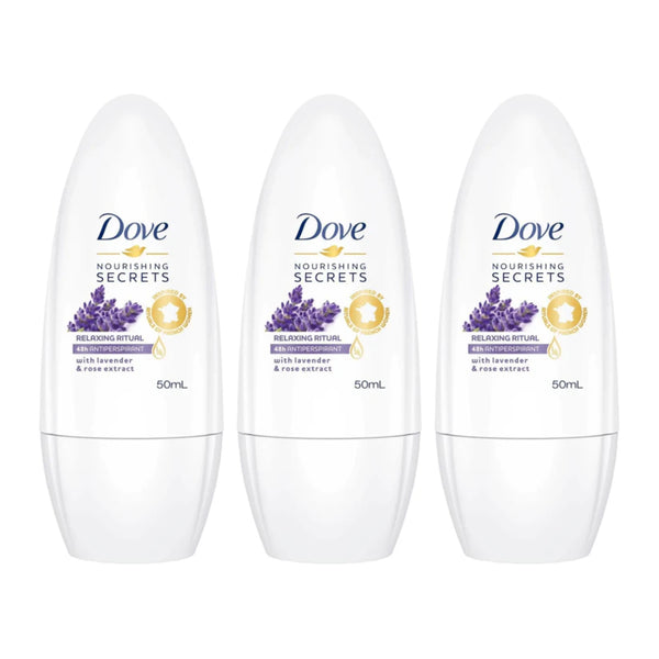 Dove Relaxing Ritual Lavender & Rose Extract Roll On Deodorant 50ml (Pack of 3)