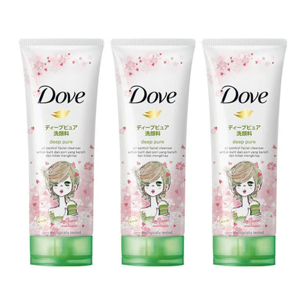 Dove Deep Pure Oil Control Facial Cleanser w/ Sakura, 100g (Pack of 3)