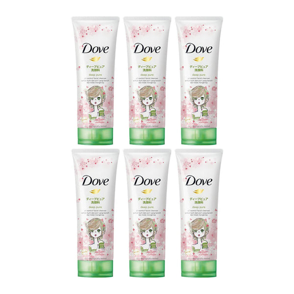 Dove Deep Pure Oil Control Facial Cleanser w/ Sakura, 100g (Pack of 6)