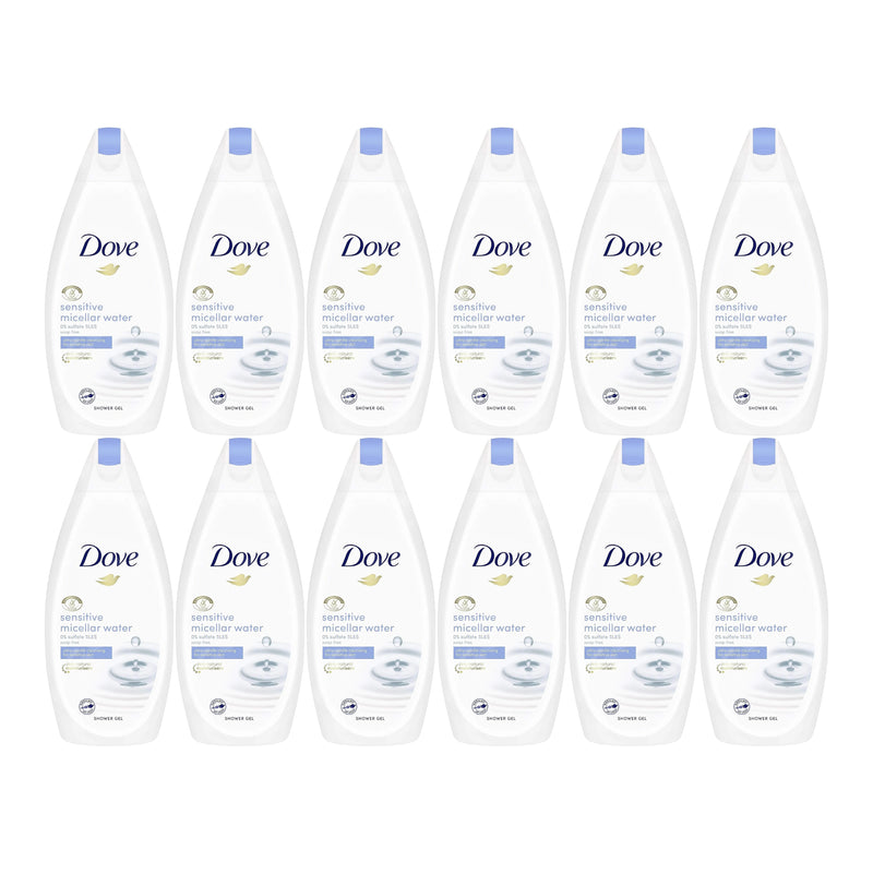 Dove Sensitive Micellar Water Shower Gel, 16.9oz (Pack of 12)