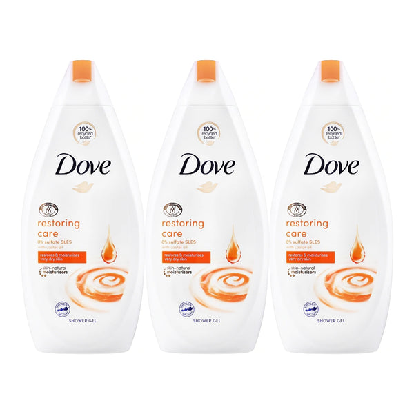 Dove Restoring Care Caster Oil Shower Gel, 16.9oz (Pack of 3)