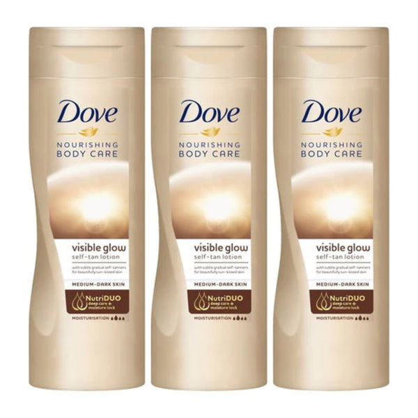 Dove Visible Glow Self-Tan Body Lotion (Medium-Dark Skin), 250ml (Pack of 3)