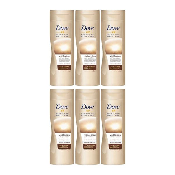 Dove Visible Glow Self-Tan Body Lotion (Medium-Dark Skin), 250ml (Pack of 6)