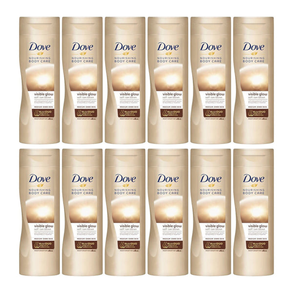 Dove Visible Glow Self-Tan Body Lotion (Medium-Dark Skin), 250ml (Pack of 12)