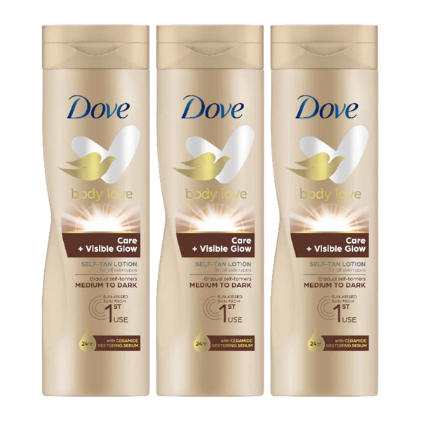 Dove Self-Tan Lotion For All Skin Types - Medium to Dark, 400ml (Pack of 3)