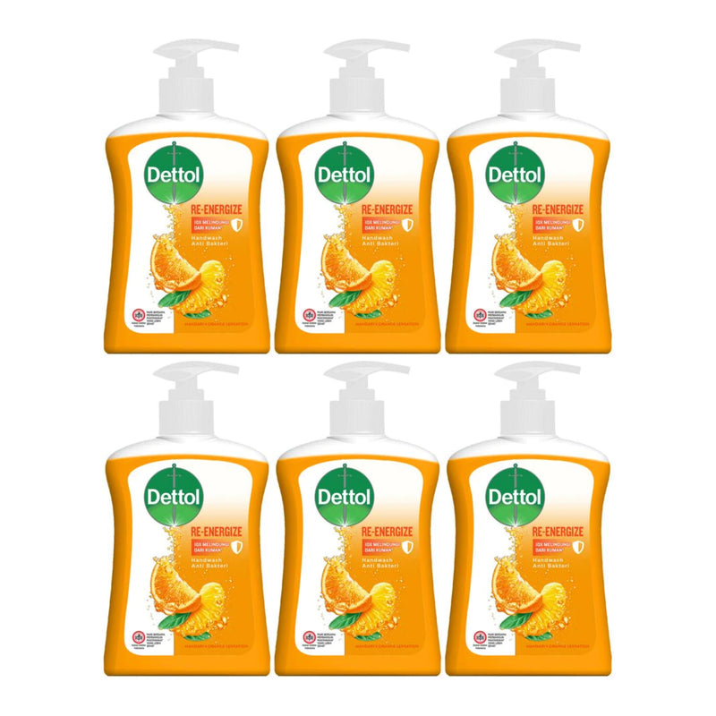 Dettol Re-Energize Mandarin Orange Antibacterial Hand Wash, 245g (Pack of 6)