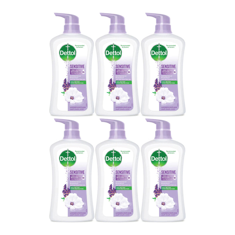 Dettol Sensitive Lavender & White Musk Anti-Bacterial Body Wash, 625 ml (Pack of 6)