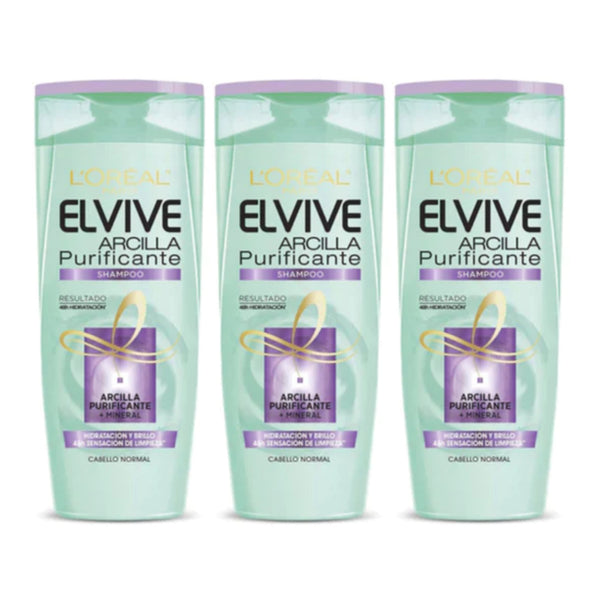 L'Oréal Paris Elvive Arcilla Purificante Shampoo, 13.5oz (400ml) (Pack of 3)