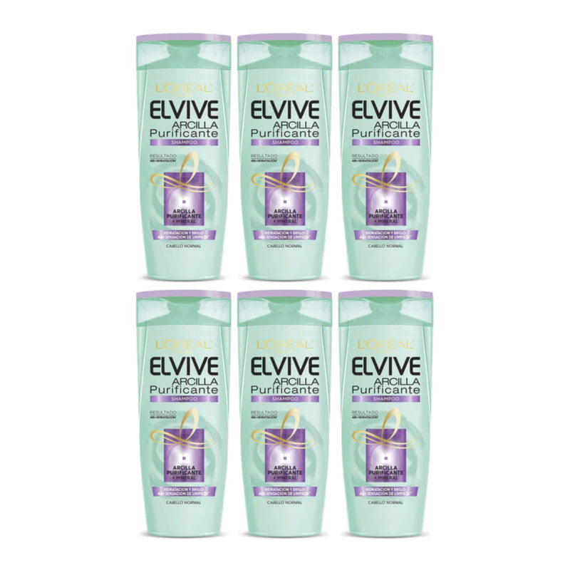 L'Oréal Paris Elvive Arcilla Purificante Shampoo, 13.5oz (400ml) (Pack of 6)