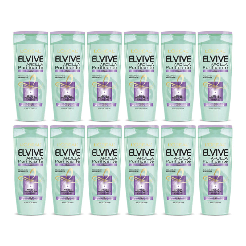 L'Oréal Paris Elvive Arcilla Purificante Shampoo, 13.5oz (400ml) (Pack of 12)