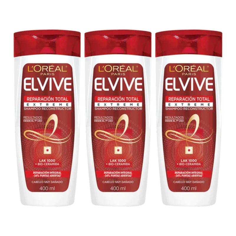 L'Oréal Paris Elvive Reparacion Total Extreme Shampoo, 13.5oz 400ml (Pack of 3)