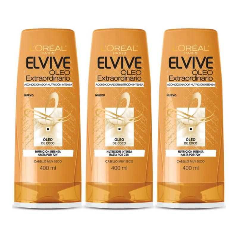 L'Oréal Paris Elvive Oleo Extraordinario Acondicionador, 13.5oz (Pack of 3)