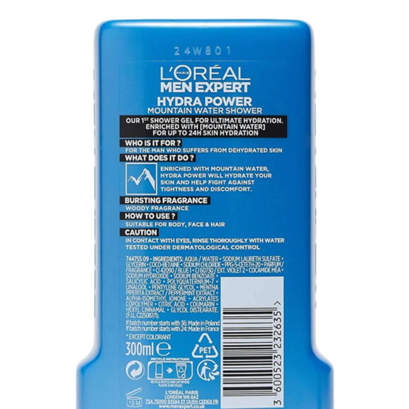 L'Oréal Hydra Power Ultimate Hydration Mountain Water Shower, 300ml (Pack of 6)