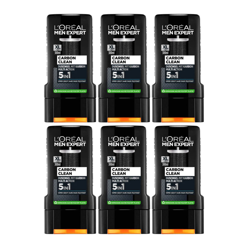 L'Oréal Men Expert Pure Carbon Total Clean Carbon Shower, 300ml (Pack of 6)