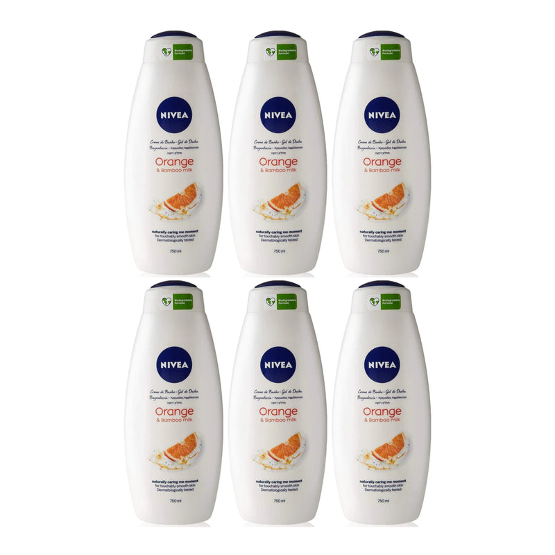 Nivea Orange & Bamboo Milk Body Wash Body Cream, 750ml (Pack of 6)