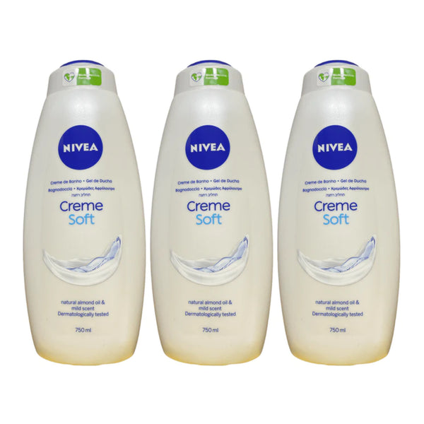 Nivea Creme Soft w/ Natural Almond Oil & Mild Scent Body Wash 750ml (Pack of 3)