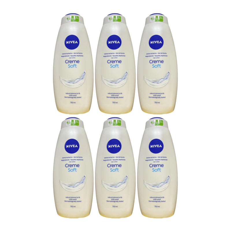 Nivea Creme Soft w/ Natural Almond Oil & Mild Scent Body Wash 750ml (Pack of 6)