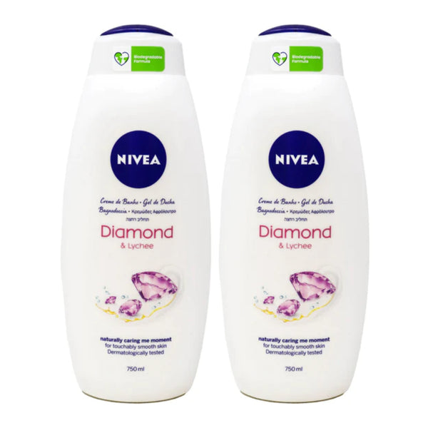 Nivea Diamond & Lychee Bath Cream Body Wash, 750ml (Pack of 2)