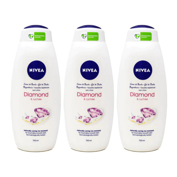 Nivea Diamond & Lychee Bath Cream Body Wash, 750ml (Pack of 3)