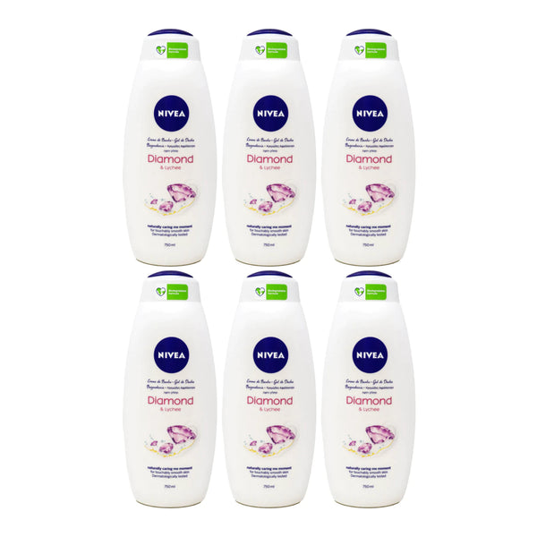 Nivea Diamond & Lychee Bath Cream Body Wash, 750ml (Pack of 6)