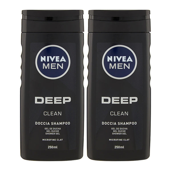 Nivea Men Deep Clean Doccia Shampoo Shower Gel, 250ml (Pack of 2)