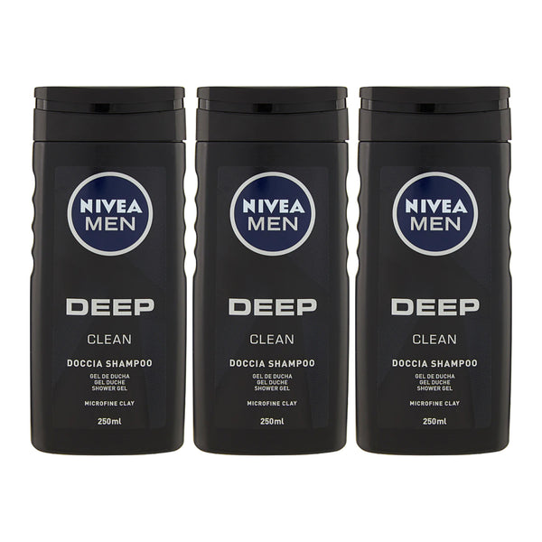 Nivea Men Deep Clean Doccia Shampoo Shower Gel, 250ml (Pack of 3)