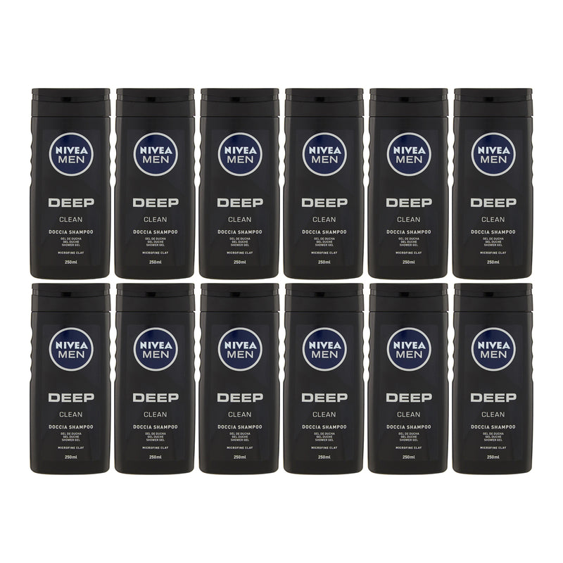 Nivea Men Deep Clean Doccia Shampoo Shower Gel, 250ml (Pack of 12)