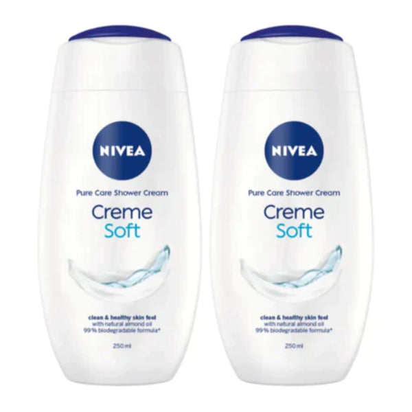 Nivea Creme Soft Pure Care Shower Cream w/ Almond Oil, 250ml (Pack of 2)