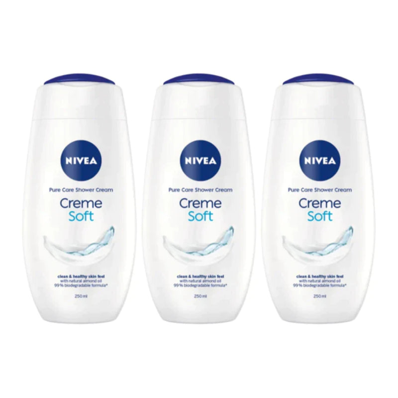 Nivea Creme Soft Pure Care Shower Cream w/ Almond Oil, 250ml (Pack of 3)