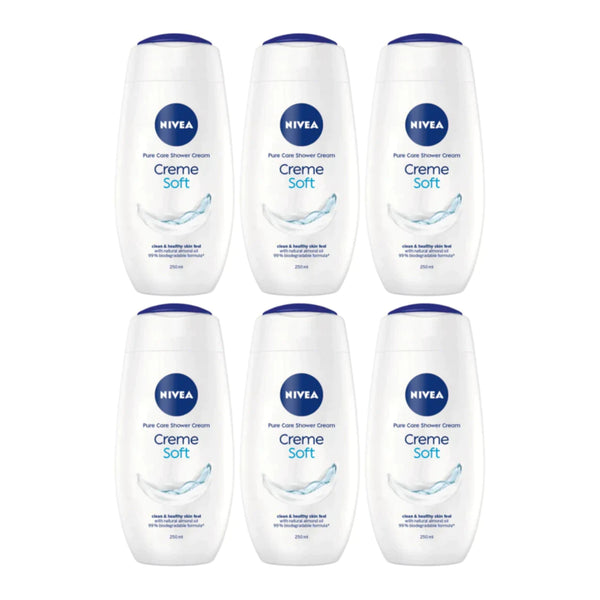 Nivea Creme Soft Pure Care Shower Cream w/ Almond Oil, 250ml (Pack of 6)