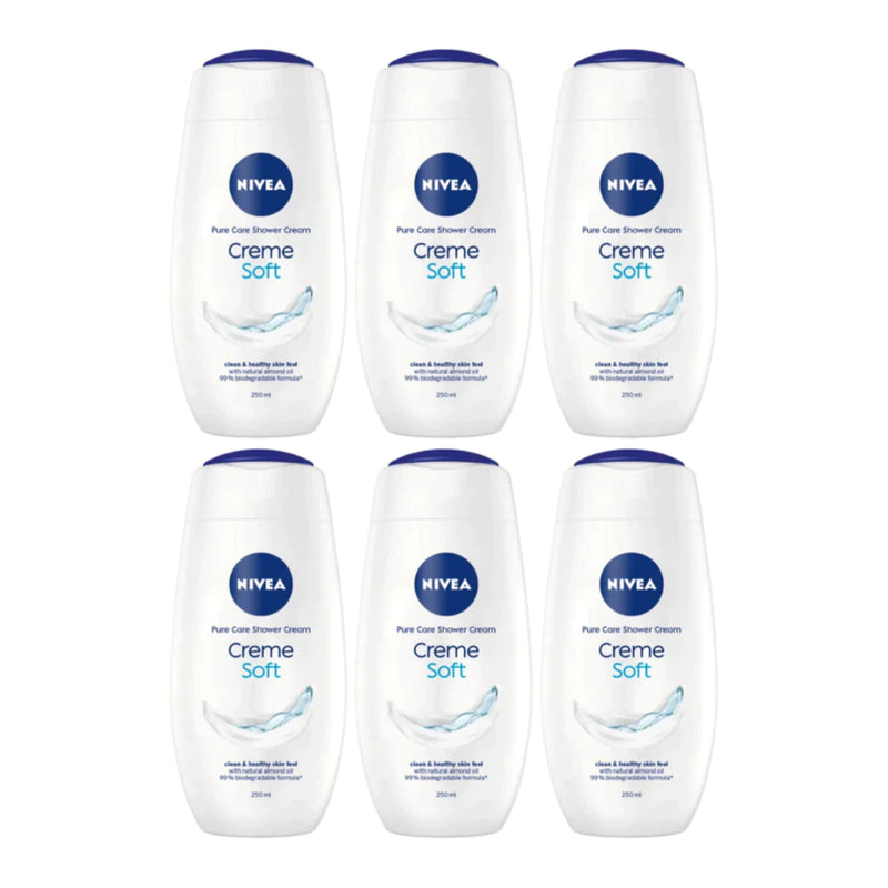 Nivea Creme Soft Pure Care Shower Cream w/ Almond Oil, 250ml (Pack of 6)