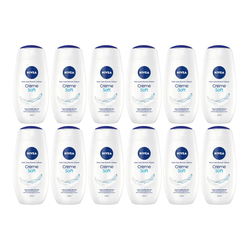 Nivea Creme Soft Pure Care Shower Cream w/ Almond Oil, 250ml (Pack of 12)