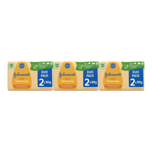 Johnson's Baby Honey Soap Duo Pack (2 Bars x 90g), 180g (Pack of 3)