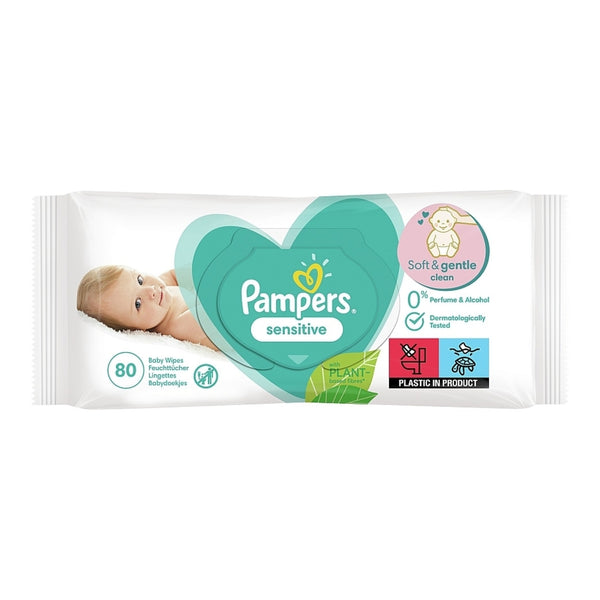 Pampers Sensitive Fragrance Free Baby Wipes, 80 Wipes