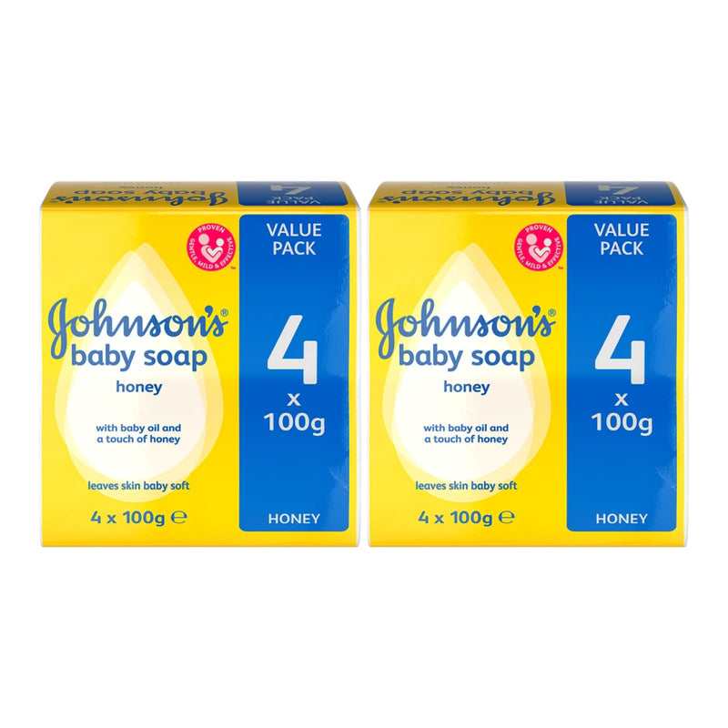 Johnson & Johnson's Baby Soap Honey (4 Bars x 100g), 400g (Pack of 2)