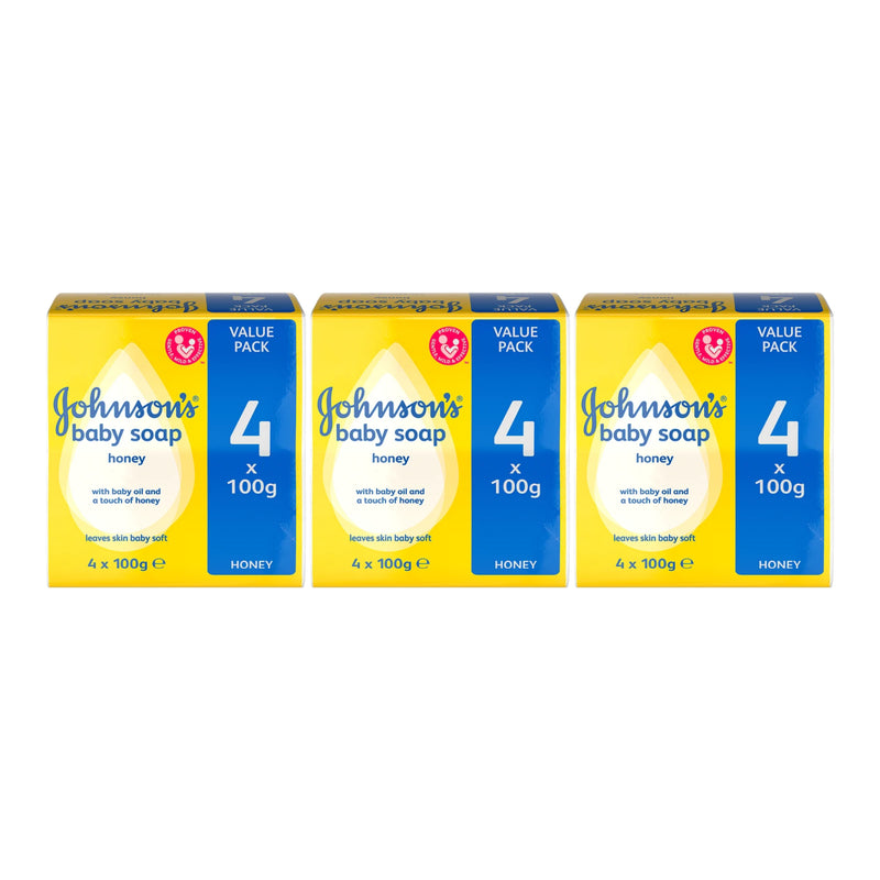 Johnson & Johnson's Baby Soap Honey (4 Bars x 100g), 400g (Pack of 3)