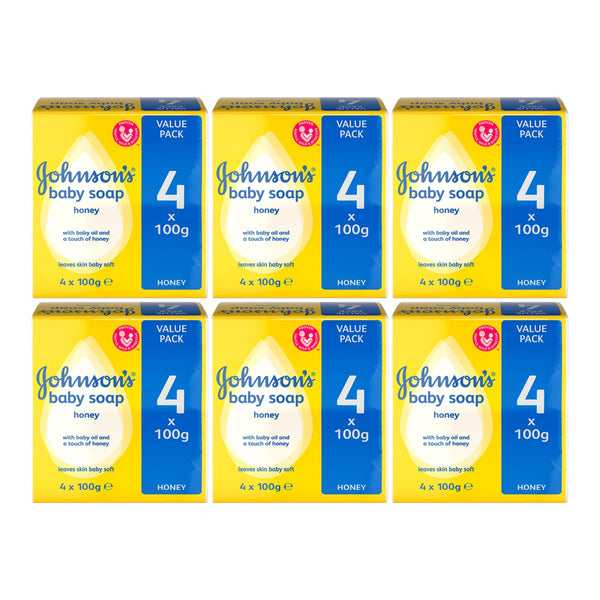 Johnson & Johnson's Baby Soap Honey (4 Bars x 100g), 400g (Pack of 6)