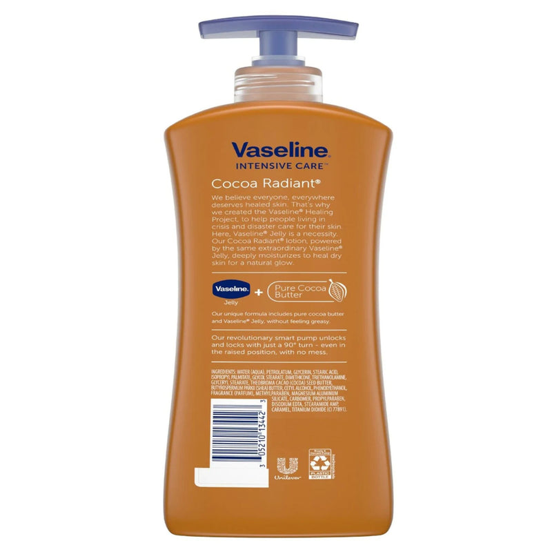 Vaseline Cocoa Radiant w/ Pure Cocoa Butter Lotion, 20.3oz (600ml) (Pack of 2)