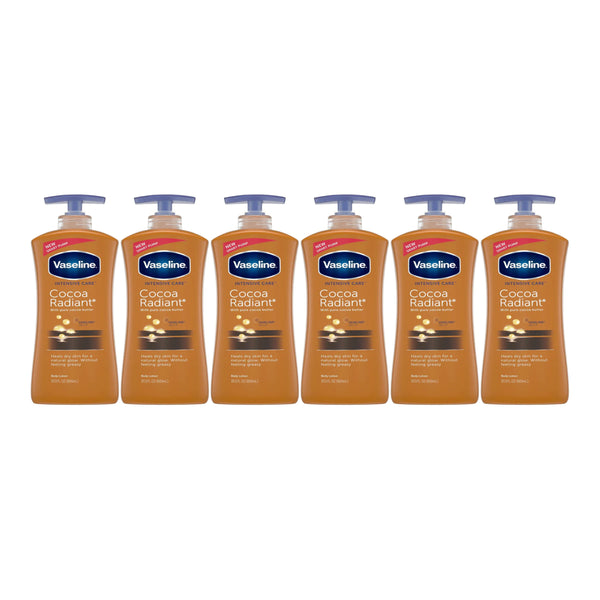 Vaseline Cocoa Radiant w/ Pure Cocoa Butter Lotion, 20.3oz (600ml) (Pack of 6)