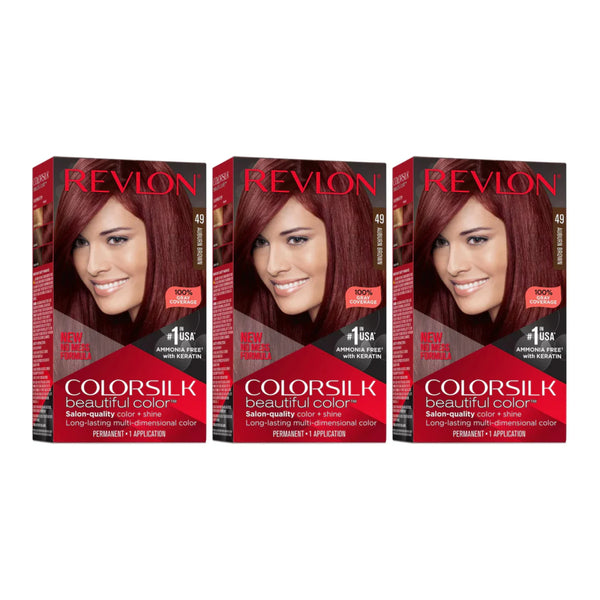 Revlon ColorSilk Beautiful Hair Color - 49 Auburn Brown (Pack of 3)