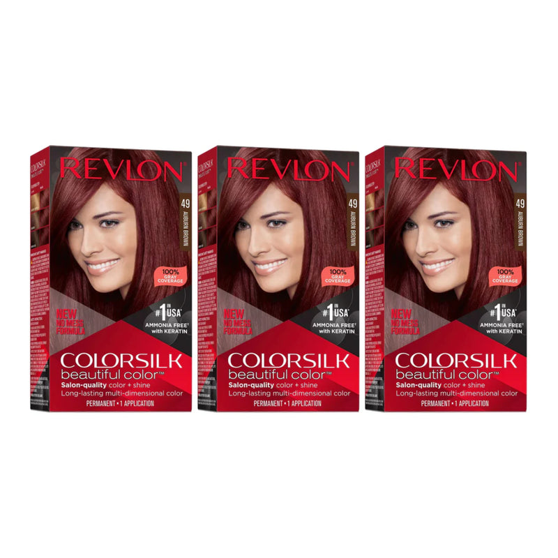 Revlon ColorSilk Beautiful Hair Color - 49 Auburn Brown (Pack of 3)