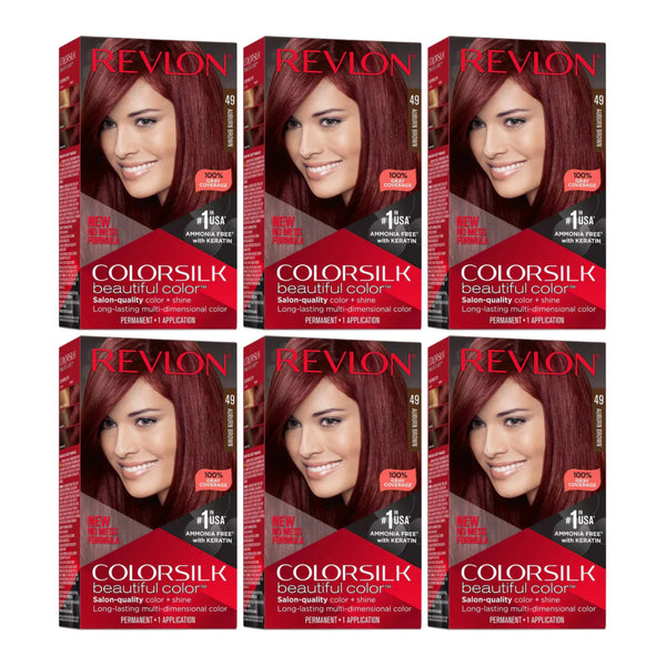 Revlon ColorSilk Beautiful Hair Color - 49 Auburn Brown (Pack of 6)