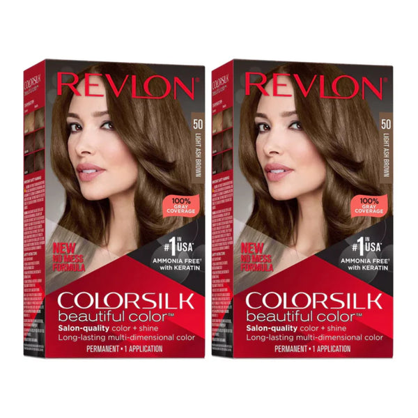 Revlon ColorSilk Beautiful Hair Color - 50 Light Ash Brown (Pack of 2)