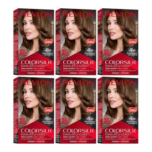 Revlon ColorSilk Beautiful Hair Color - 50 Light Ash Brown (Pack of 6)