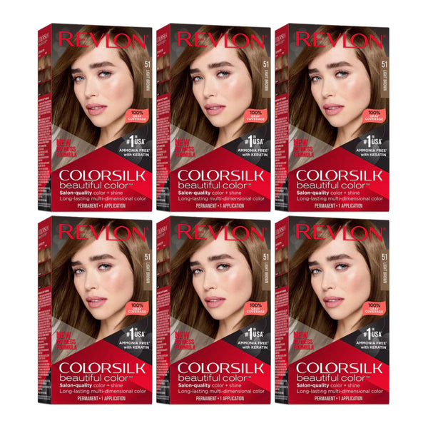 Revlon ColorSilk Beautiful Hair Color - 51 Light Brown (Pack of 6)