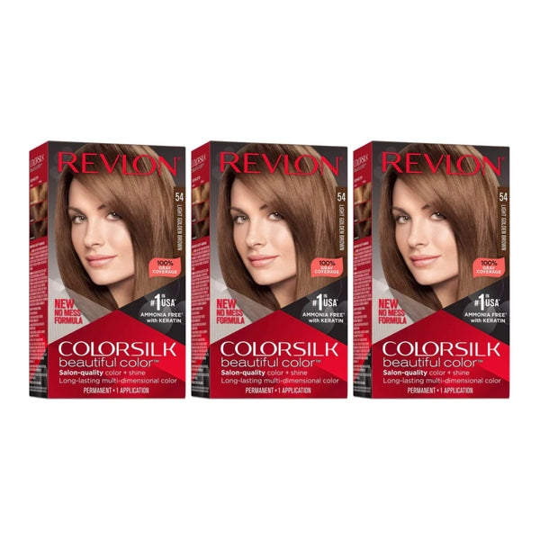 Revlon ColorSilk Hair Color - 54 Light Golden Brown (Pack of 3)