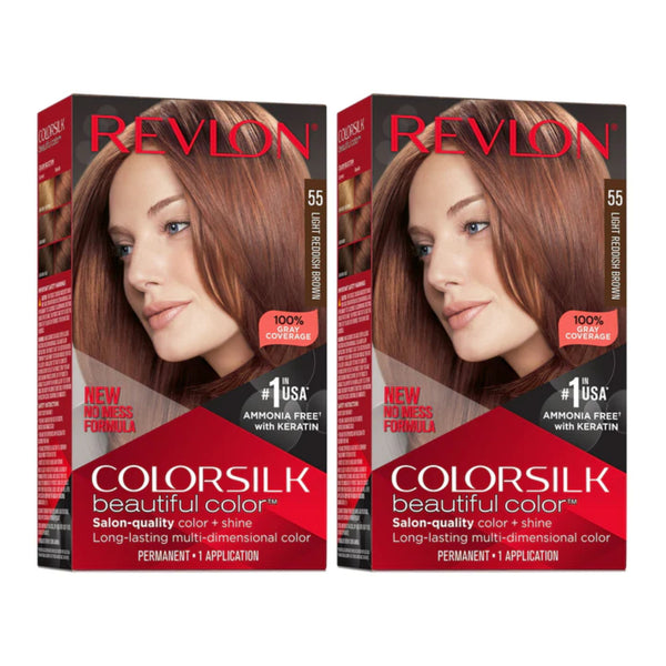 Revlon ColorSilk Hair Color - 55 Light Reddish Brown (Pack of 2)