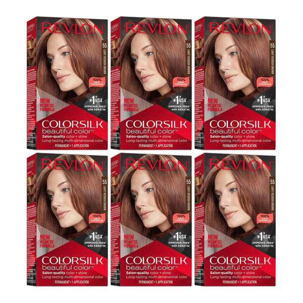 Revlon ColorSilk Hair Color - 55 Light Reddish Brown (Pack of 6)