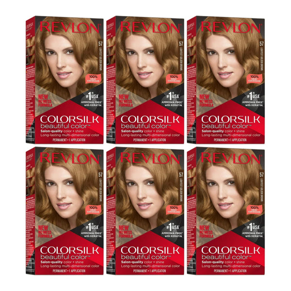 Revlon ColorSilk Hair Color - 57 Lightest Golden Brown (Pack of 6)