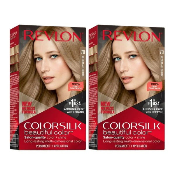 Revlon ColorSilk Hair Color - 70 Medium Ash Blonde (Pack of 2)